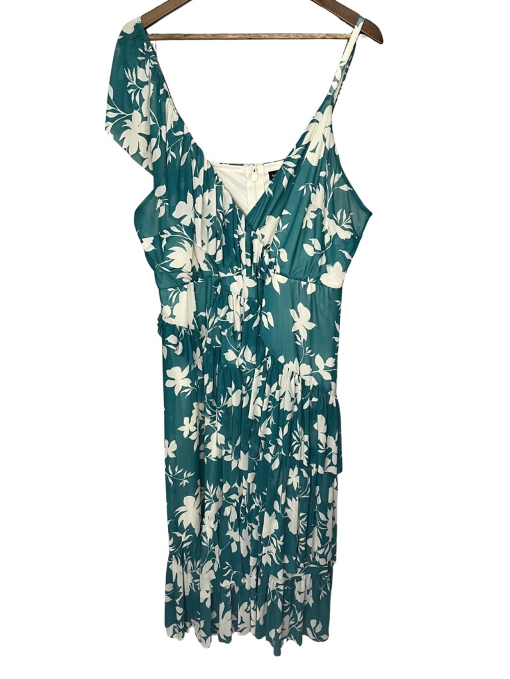 Torrid 3 Teal & White One-Shoulder Floral Midi Dress, Beach, Party